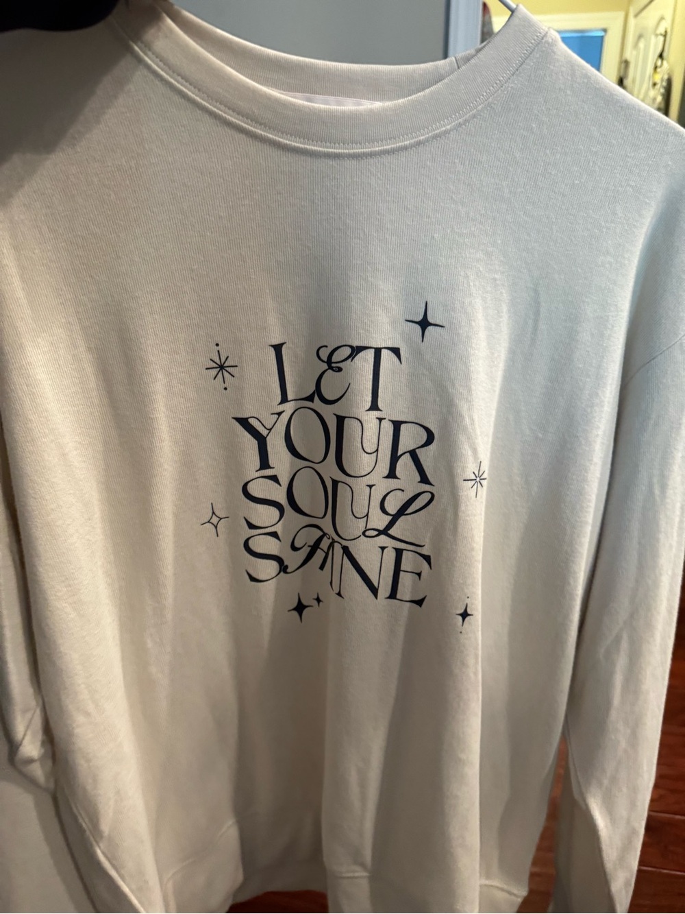 Spiritual Gangster Cream Long-Sleeve Graphic Sweatshirt with Navy Print